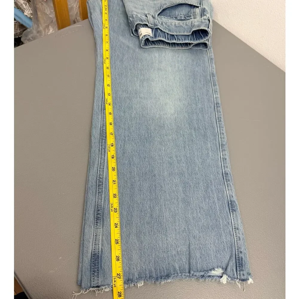 Hollister Low Rise Baggy Jeans M Short Light Wash Wide Leg Raw Hem
